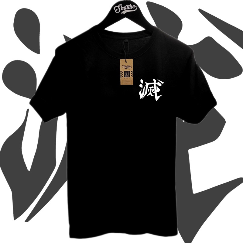 Kaos Demon Slayer Simple T-Shirt 100% Cotton Combed 24s Hitam Kimetsu no Yaiba