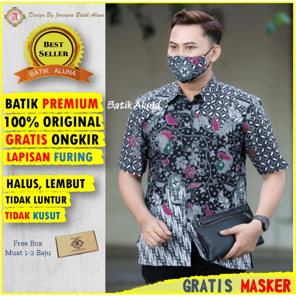 Baju Kemeja Batik Kondangan pria Lengan Pendek Premium batik Alisan Pria Modern Slimfit Cowok Aluna