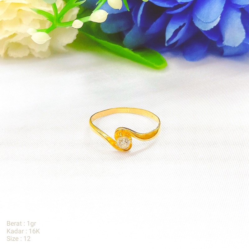 Perhiasan Cincin Emas Solitaire Satu Mata 16k / 700