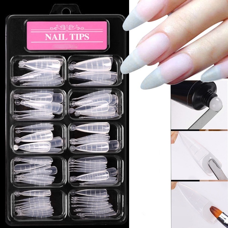 [  1Box Full Cover Sculpted Nail Tips  Artificial False Nails Kit DIY Manicure Nail Art Accessories ]