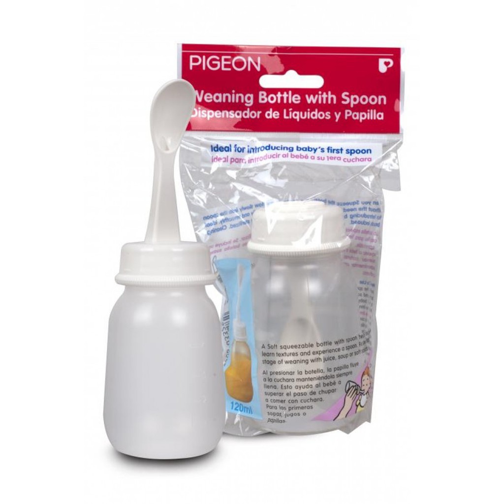 Pigeon weaning bottle with spoon food feeder botol sendok bubur bayi MPASI Makassar