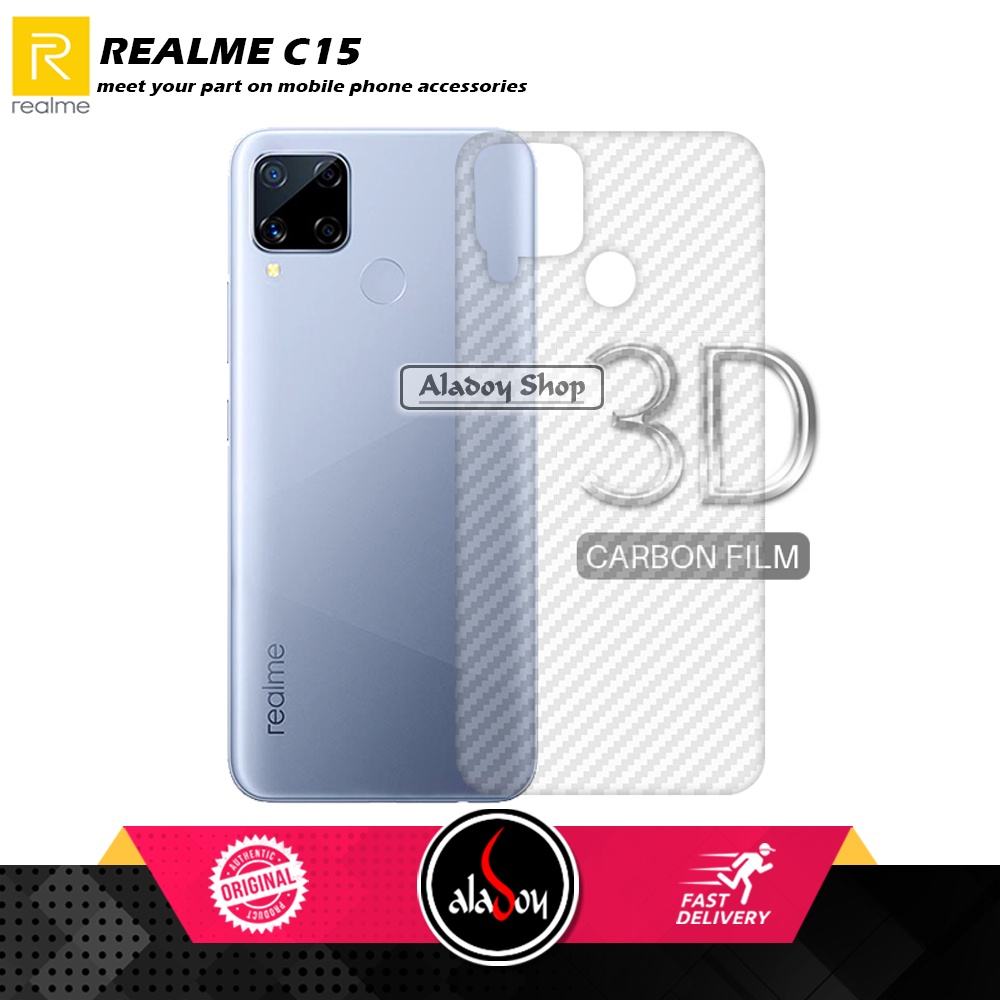 Case REALME C15 Armor Fushion Transparent Casing + Tempered Glass Full Layar dan Skin Carbon