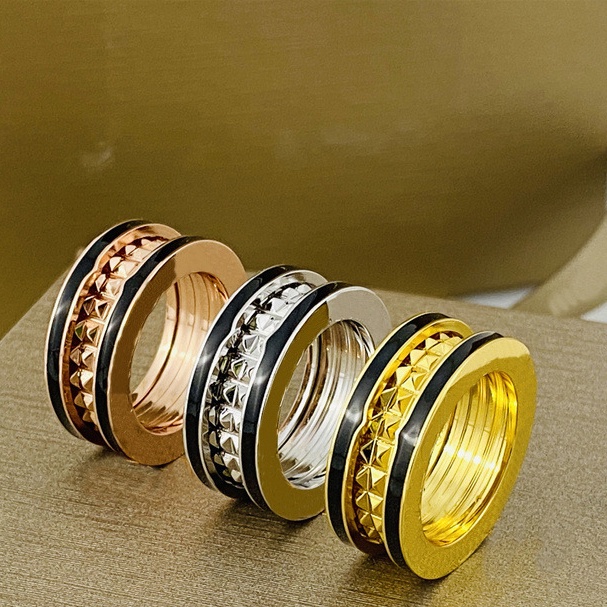 Gaya Unik Eropa Amerika Modis Cincin Baja Titanium Berbentuk Berlian 2sisi Hitam Epoxy Ring.Cincin 18k Rose Gold