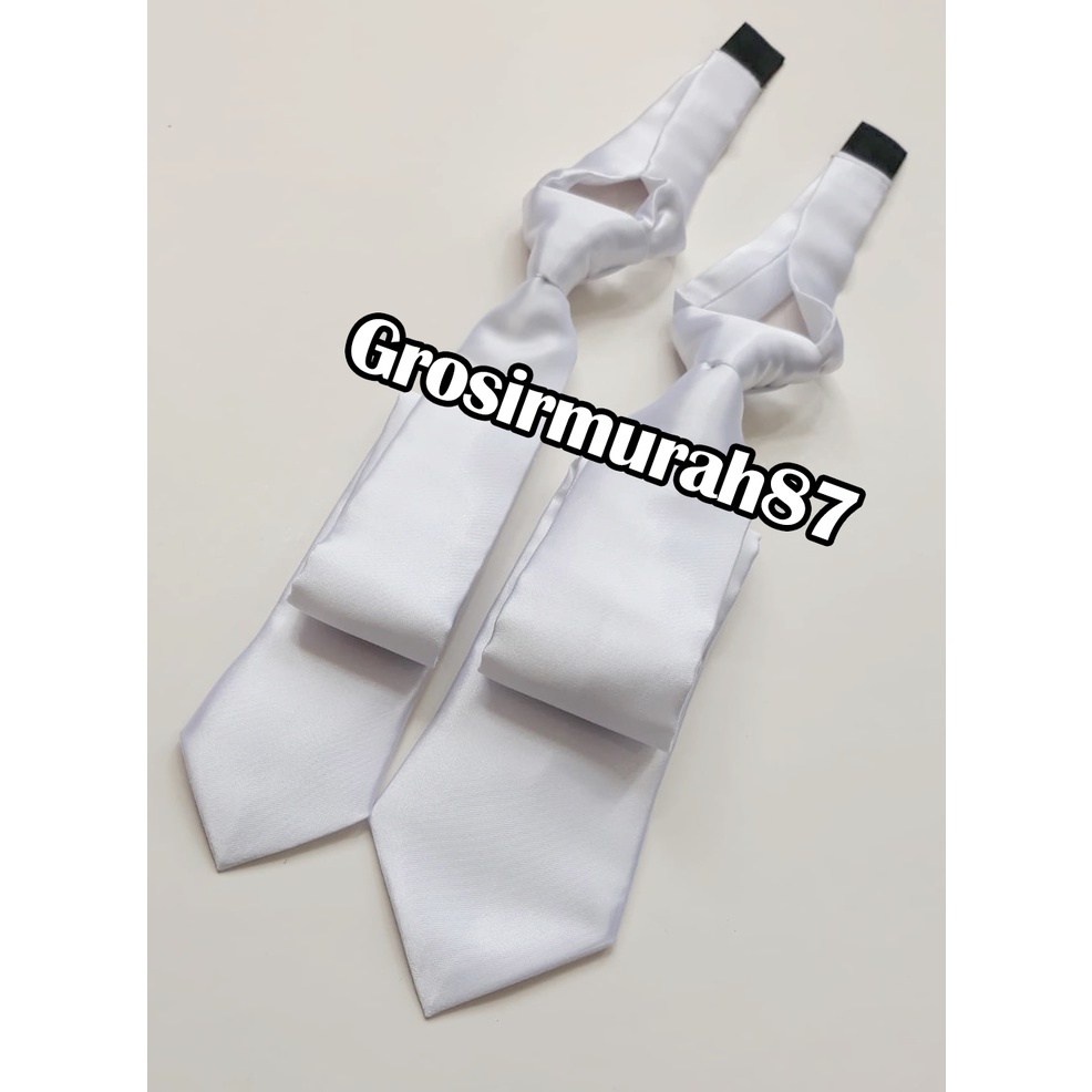 Dasi Instant Putih Polos Slim Standart Pakai Velcro Atau Prepetan