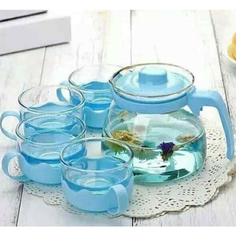 TEA POT 5 IN 1 Teko SET Teko Stainles Tempat air Teh Gelas Kaca Mug Stainles Teko Air Cangkir Unik