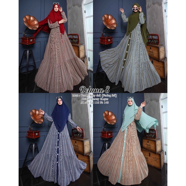 Humaira99 Gamis syari terbaru baju lebaran set khimar syari Original Deluna 2