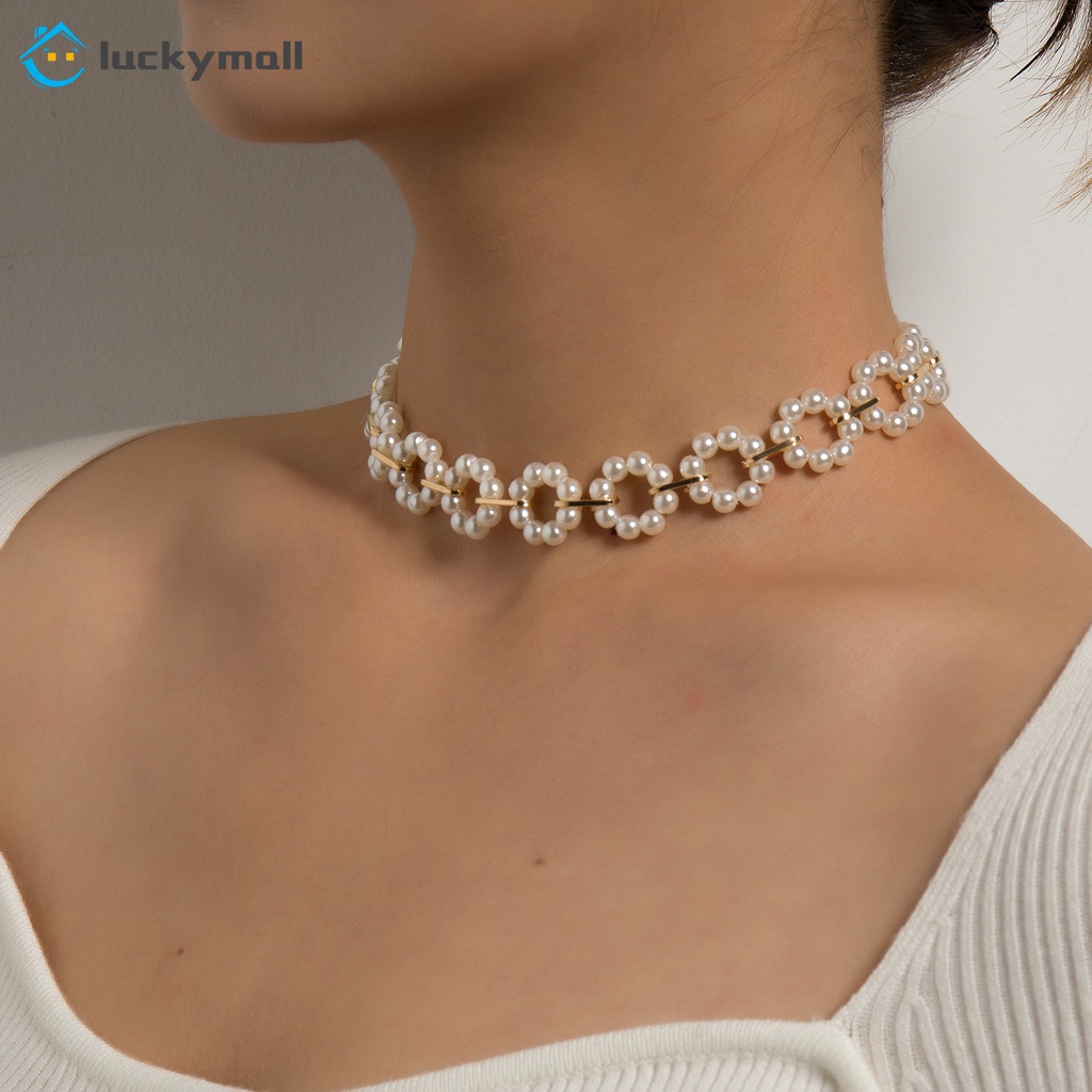 Fashion Elegant Pearl Necklaces Choker Retro Flowers Necklace Women Jewelry Accessories Gift