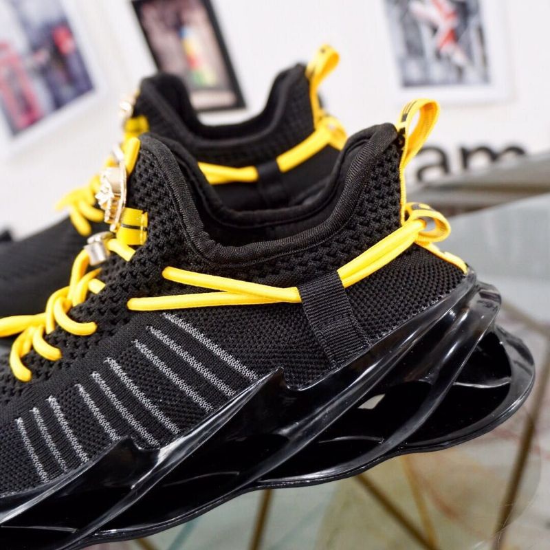 sepatu pria sneaker cowok shoes men lv kualitas mirror hitam lis kuning