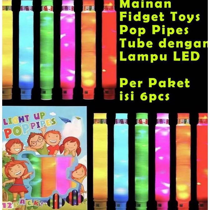 Pop Tubes LED Pop Pipes Squishy Sensory Fidget Toys Mainan Anak Pipa