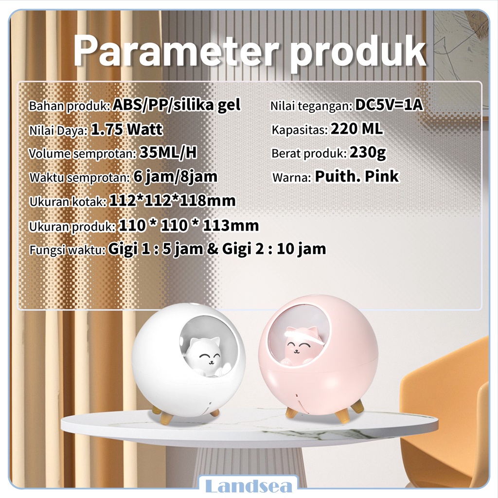 Landsea  Humidifier Air 220ml Diffuser Aroma - Pelembab Udara - Terapkan ke Essential oil-3