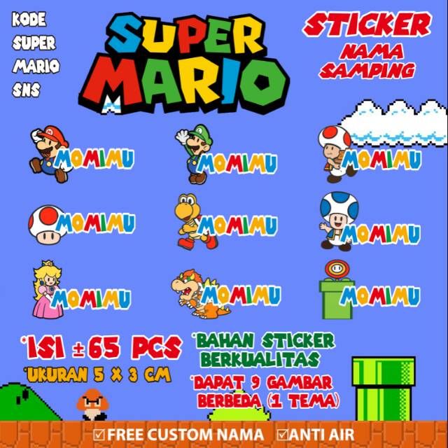 

Stiker/Sticker/Label Nama Samping Anak/Remaja/Dewasa Custom Super Mario