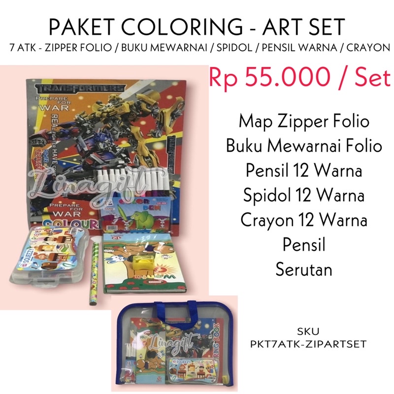 ( Set Paket Zipper ) ALAT TULIS SEKOLAH LENGKAP / MEWARNAI / KADO SUVENIR CUSTOM ULANG TAHUN / HADIAH LOMBA 17 AGUSTUS / COLORING STATIONERY SET / BUKU A5 / GOODIE BAG SNACK BINGKISAN SOUVENIR / NOTES PEN PENSIL