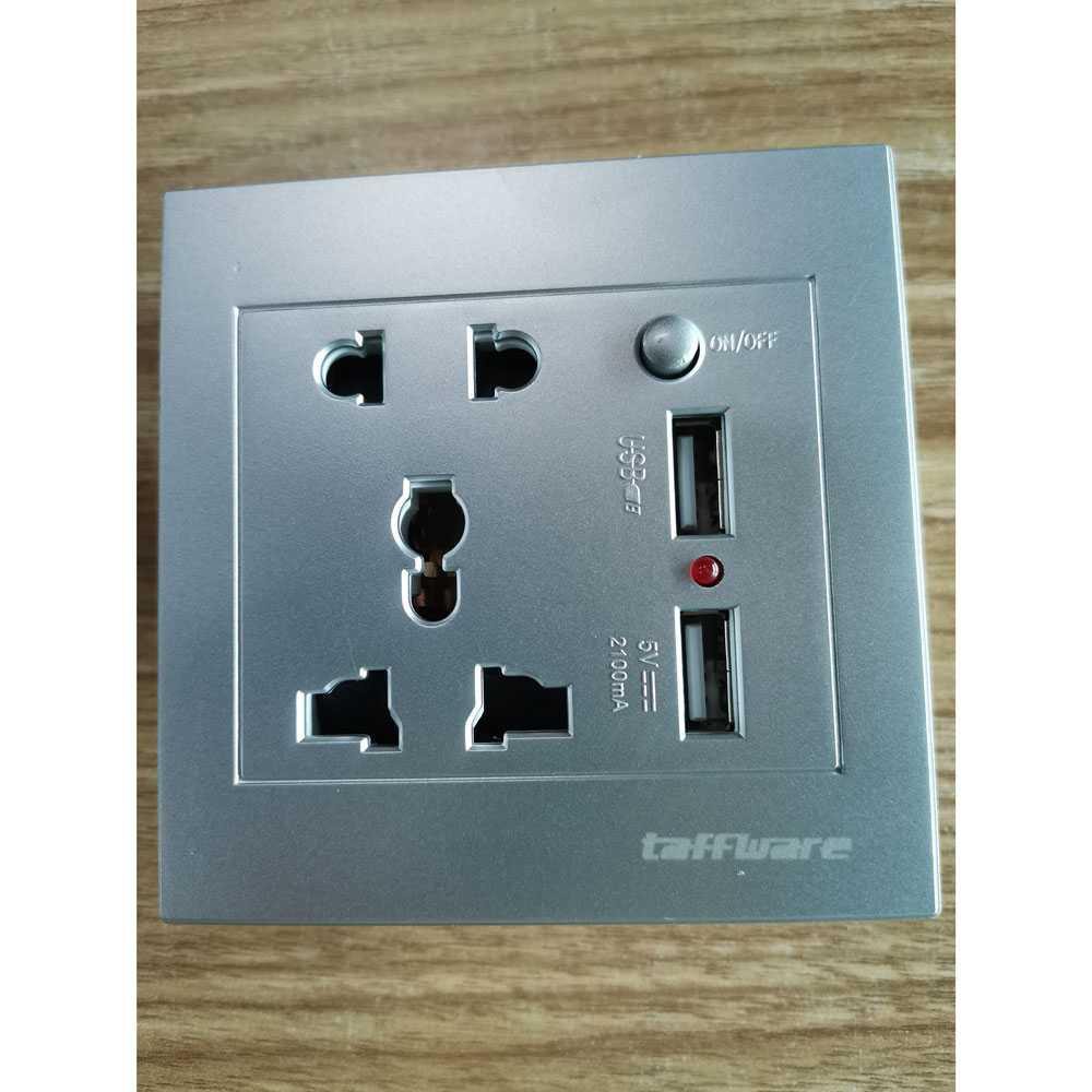 Taffware Stop Kontak Universal UK EU US 2 Port USB On Off Switch LC-19 ( Al-Yusi )