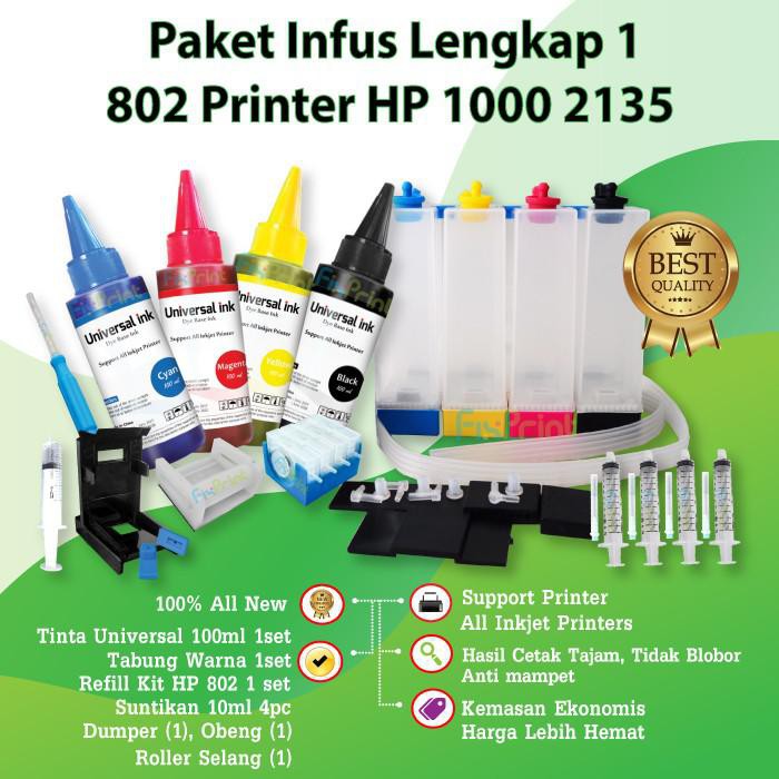 PAKET TINTA INFUS PRINTER HP 1000 2135 1112 1115 1515 1050 2050 3050 - 682 2335 2336