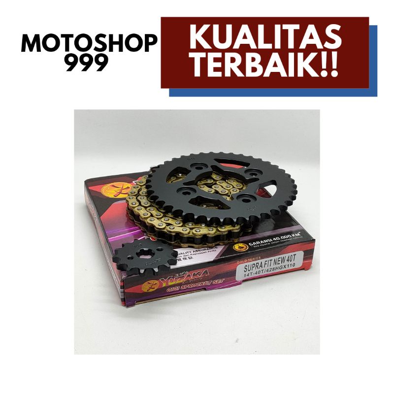 Gear set (GOLD) + rantai Supra Fit New 40T Yuzaka