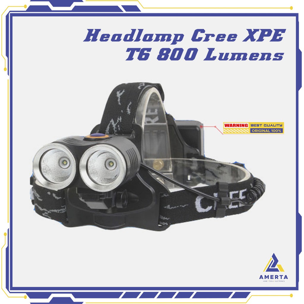 Senter Headlamp LED CREE XPE T6 800 Lumens - TaffLED - Black