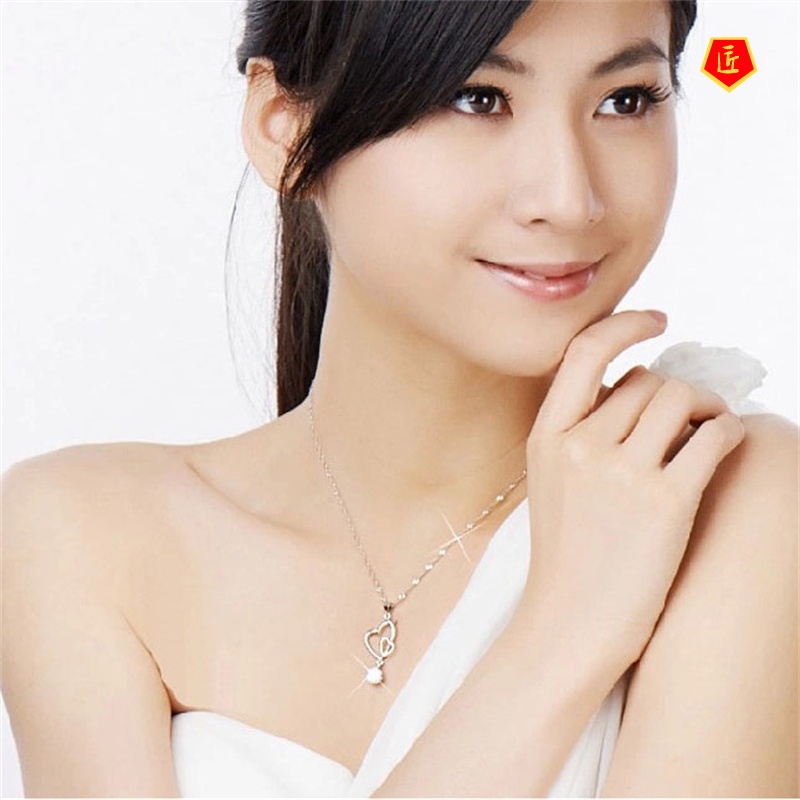 [Ready Stock]Women's Necklace Korean Fashion Silver Heart-Shaped Pendant