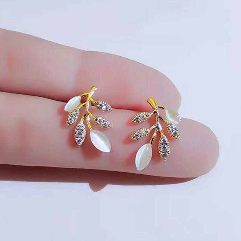 Fashion Gold Flower Opal Crystal Stud Earrings Hooks Water Drop Dangling Female Jewelry