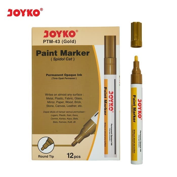 

Dijual Paint Marker Spidol Cat Permanen Joyko Ptm-43 Gold 1 Box 12 Pcs Berkualitas