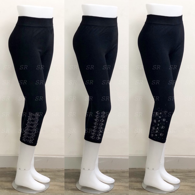 Celana Legging Brukat Motek Payet Pendek 7/8 Import Fashion