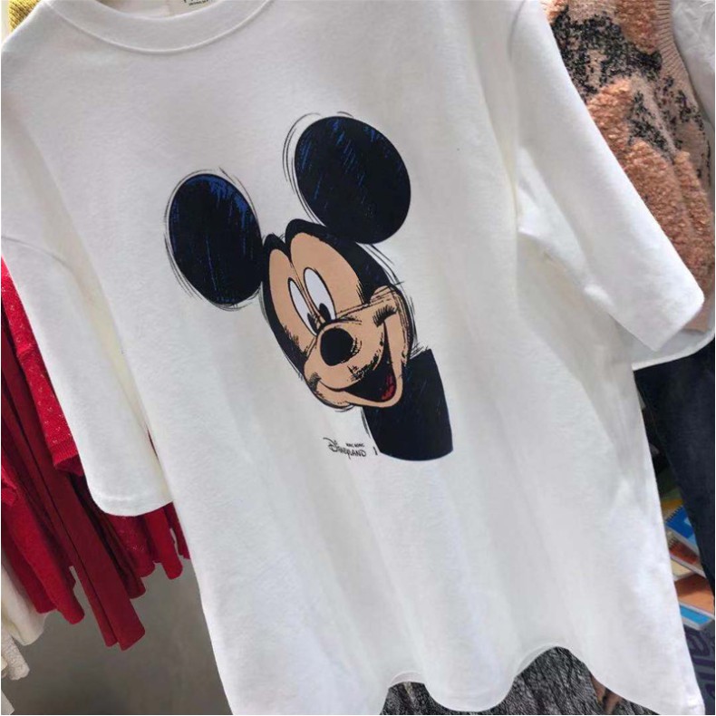 T-shirt Wanita Longgar Ukuran Besar Kaos Lengan Pendek Motif Katun Disney Kaos Fashion Premium