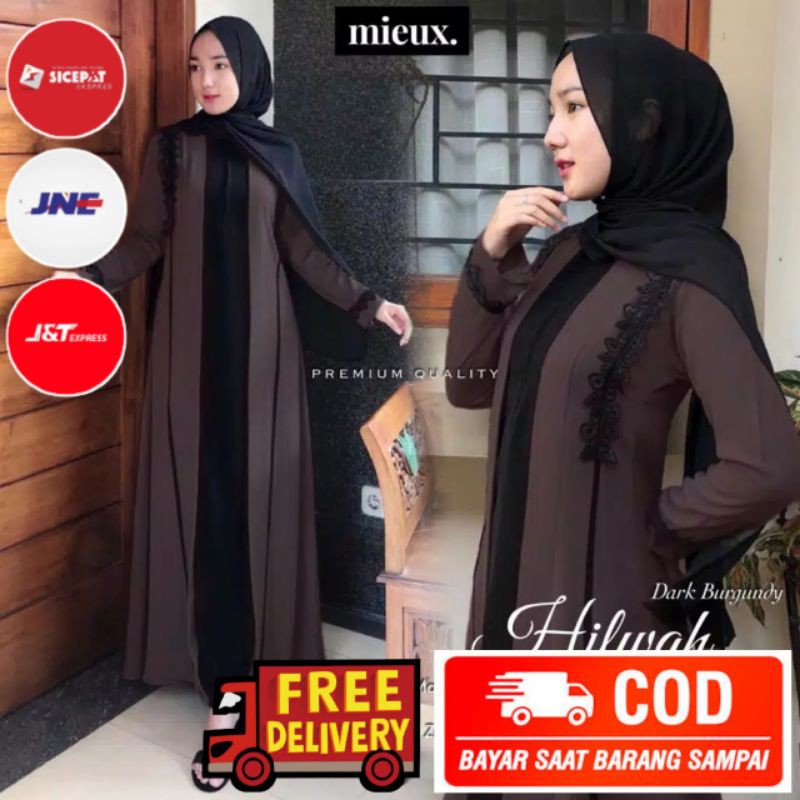 HILWAH dress abaya gamis muslim wanita motif renda original mieux turkey nadira super mewah