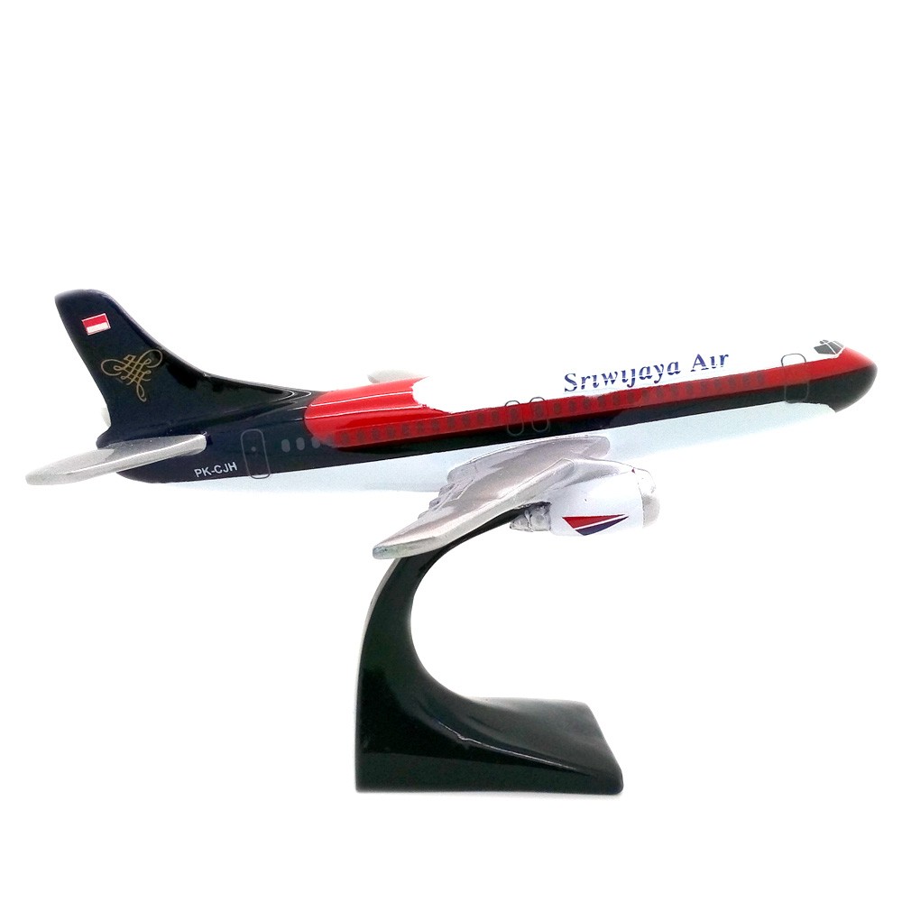 Miniatur Pesawat Terbang Sriwijaya Air 20x17x12cm - Fiber Glass [packing kayu]