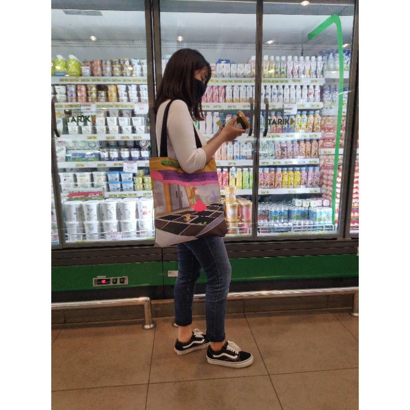 [EXCLUSIVE] tas totebag unik canvas resleting furing waterproof