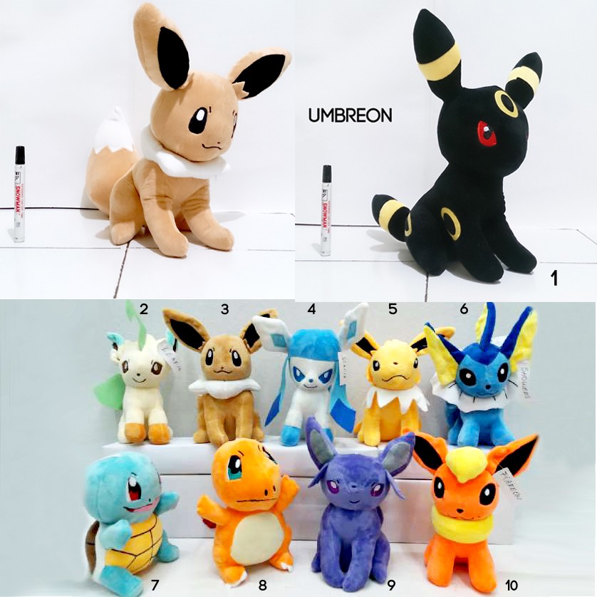 Boneka Pokemon Pikachu eevee umbreon jolteon squirtle leafleaon glaceon espeon vaporeon squirtle CHA