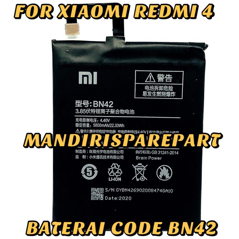 Batre Baterai Xiaomi Redmi 4 Bn42 Baterai Batre Xiaomi Redmi 4