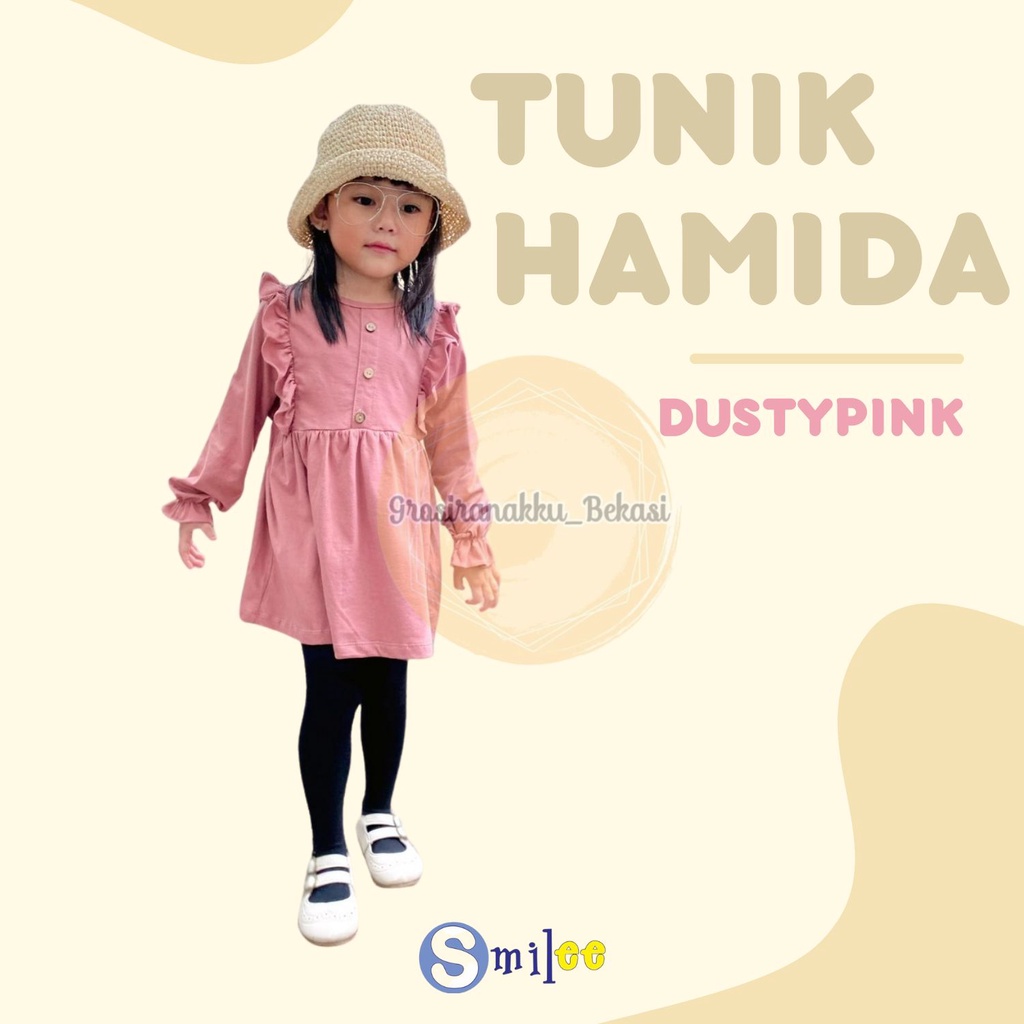 Tunik Anak Kaos Smilee Hamida Warna DustyPink Size 1-5Thn