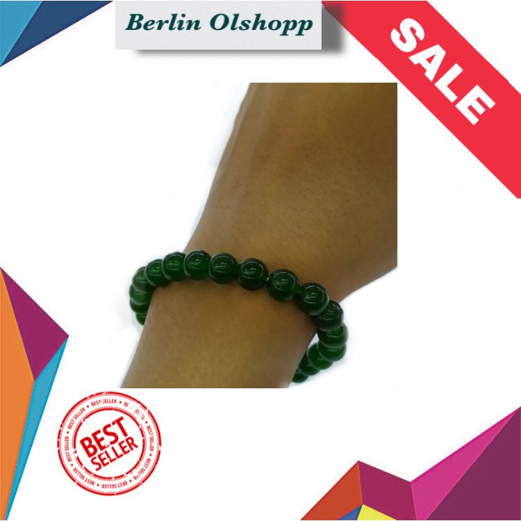 Gelang Kesehatan Batu Alam Akik Giok China Cina Hijau Asli Natural untuk Pria Wanita Cowok Cewek