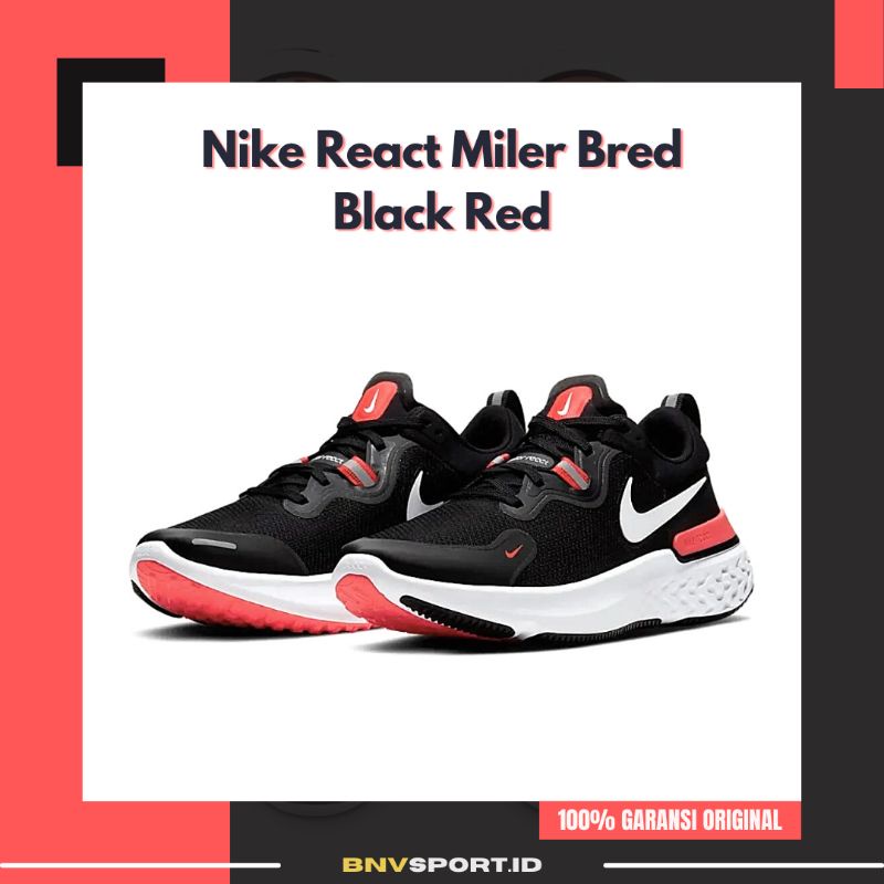 Sepatu Running Pria Nike React Miler Bred CW1777 001 Original Sneakers Men's Shoes Bisa COD