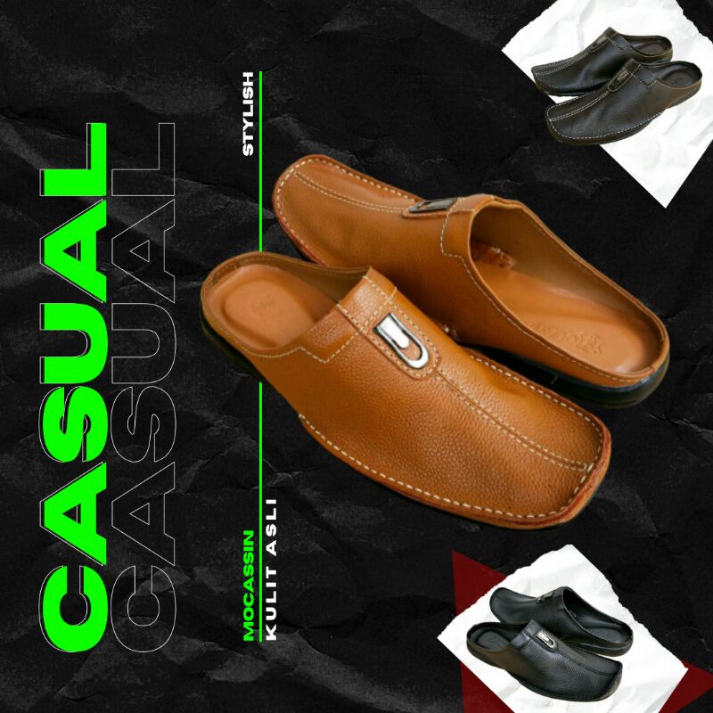 Sepatu sandal pria kulit / sendal selop pria / sendal sepatu kulit asli / bustong kulit laki laki