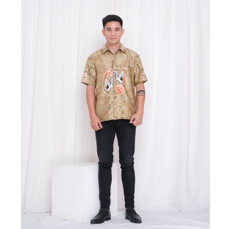 baju cheongsam cowo men man qipao qibao kemeja cheongsam kemeja imlek shirt gold blue laki pria boy 