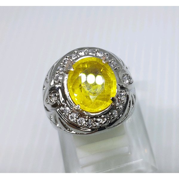 YELLOW SAFIR CHATAM DENGAN KEKERASAN 9 MHO HQ. LUSTER DAHSYAT. RING ALPAKA MEWAH