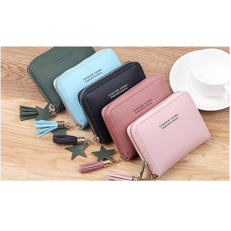 (5 WARNA) Dompet LOMENIA Resleting Zip Polos Gantungan Bintang LOD035