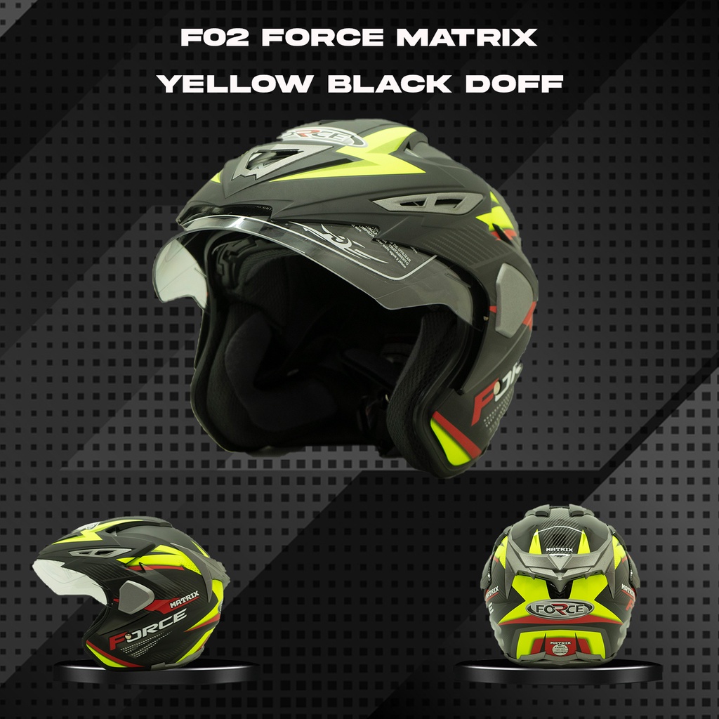 Helm Motor F02 Force Matrix Yellow Black Doff