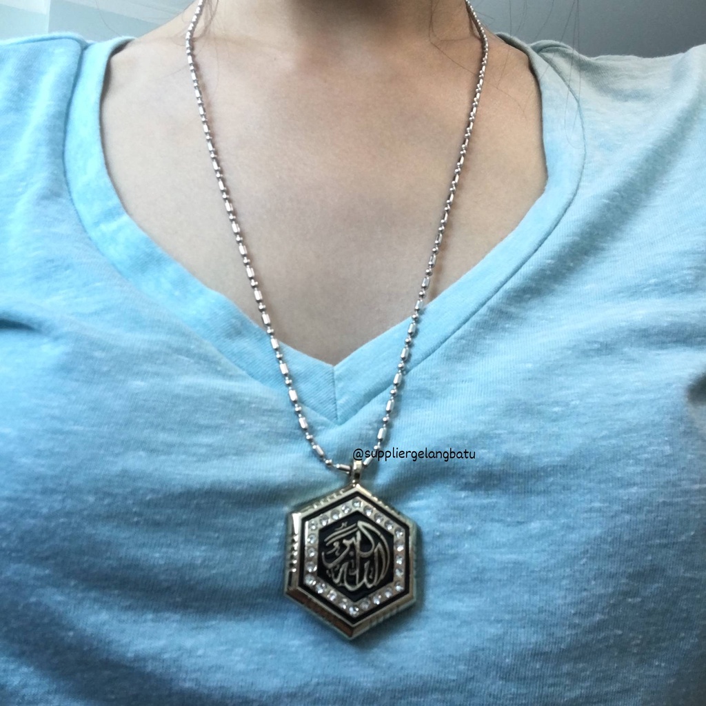 BAYAR COD KALUNG QUANTUM PENDANT HEXAGON ALLAHUAKBAR PERMATA RANTAI