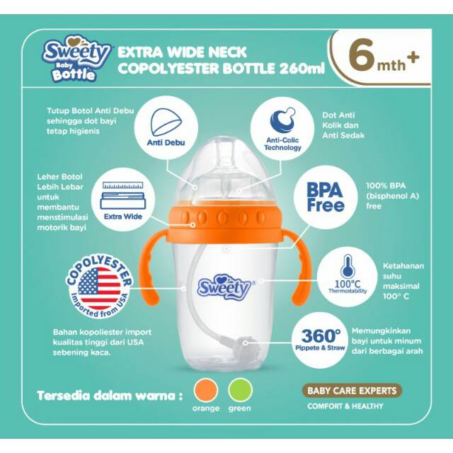 Sweety Botol Dot Wide Neck 2 in 1 with Handle 260ml