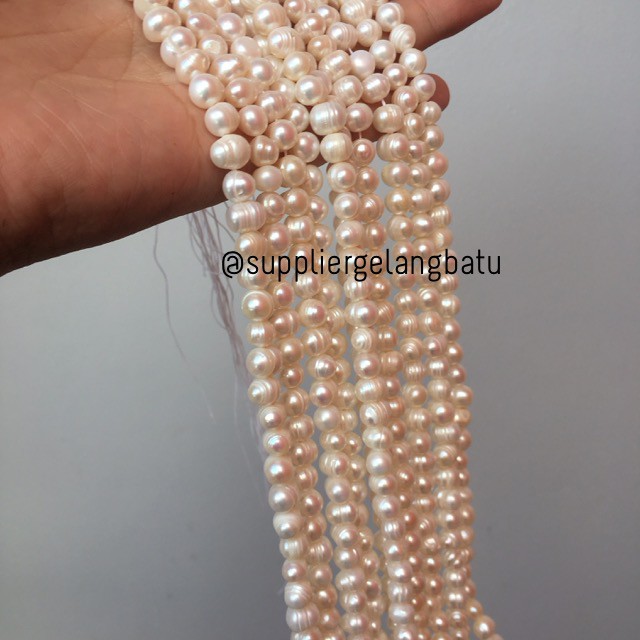 Bahan Aksesoris Mutiara Air Tawar Barok / Baroque 6 x 8mm Bulat pearl bros aksesoris gelang kalung