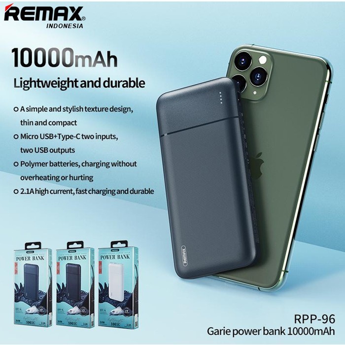 Remax RPP-96 Lango Series 10000mAh Power Bank Dual USB Output Slim PB - Hitam