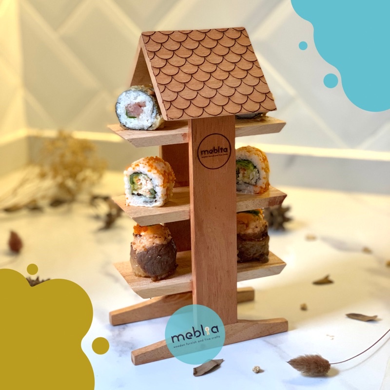 Harumi Wooden Tier Tray Tatakan Kayu Tingkat Tatakan Sushi Snack Mini Figure