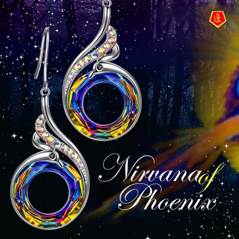 [Ready Stock]Colorful Crystal Phoenix Earrings Creative Personality