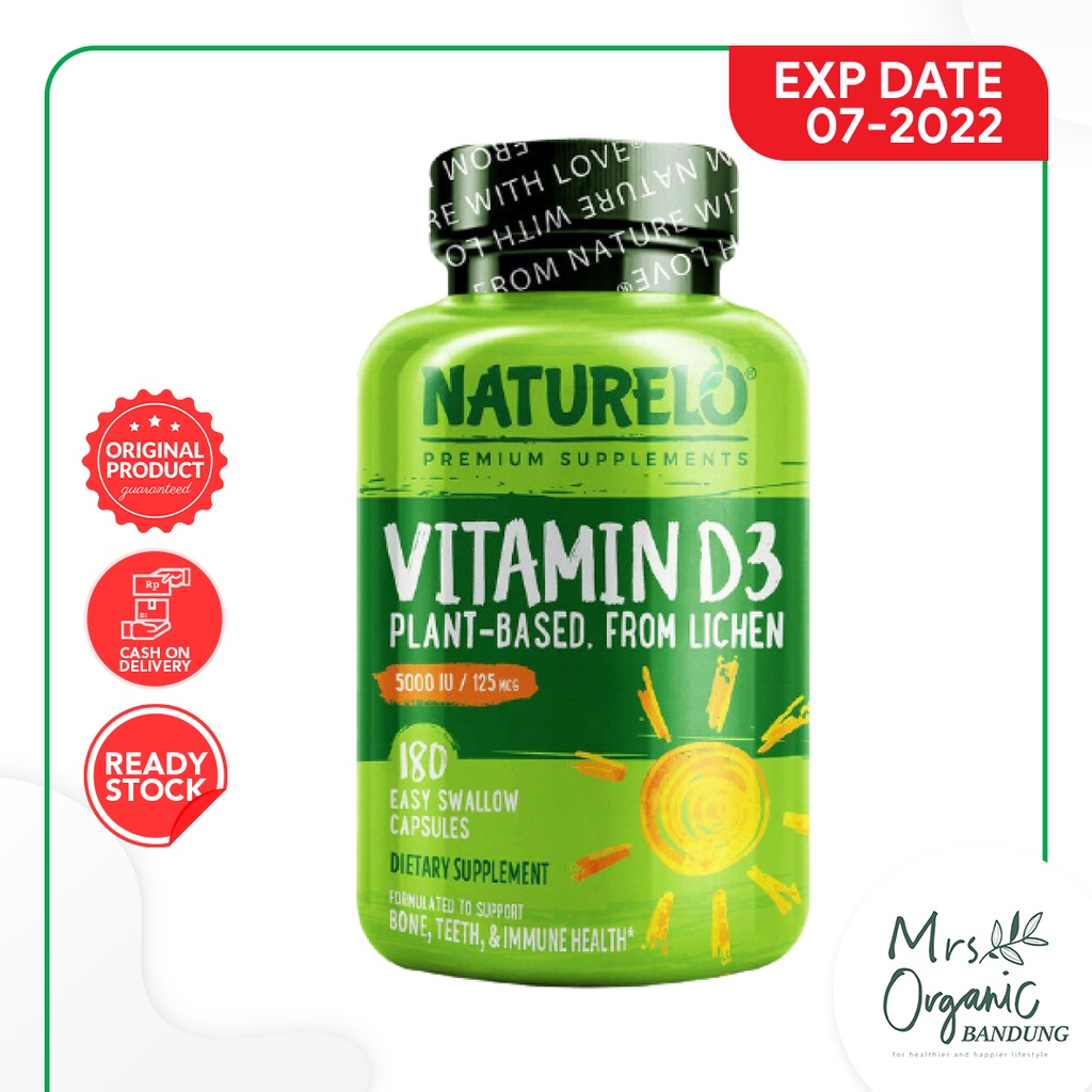 Suplemen Vitamin D3 Plant Based From Lichen 5000iu 125mcg Naturelo  180 Swallow Capsule
