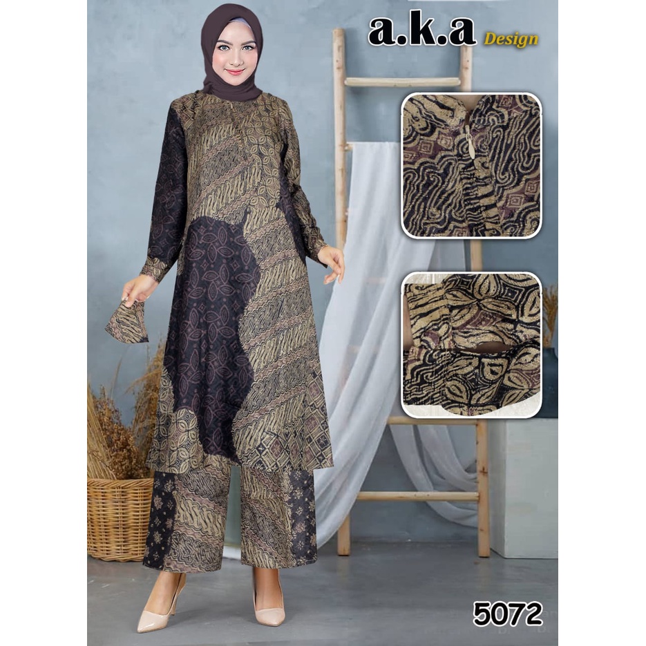 Setelan Batik Stelan Celana Batik Wanita Viscose Premium Semi Sutra Kode 5072 Stelan Batik Celana Pa