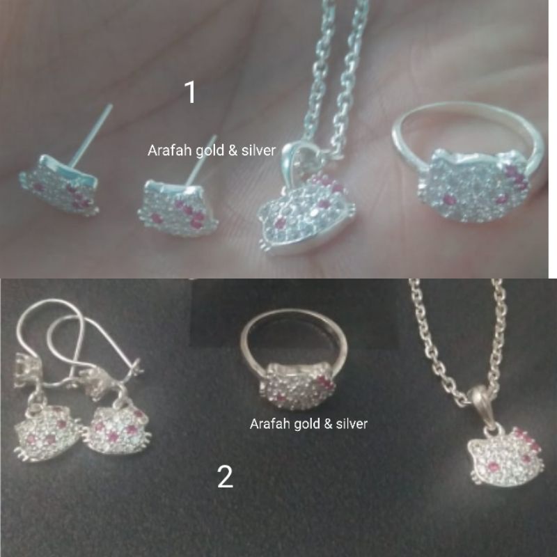 set perhiasan perak anak motif hello Kitty