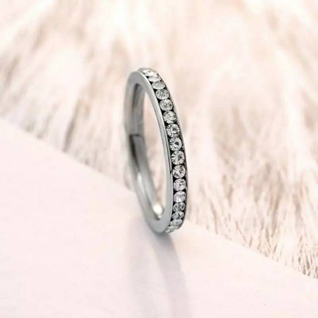 Cincin couple Titanium Stainless steel FULL MATA 1Baris anti karat selamanya Fashion Ring