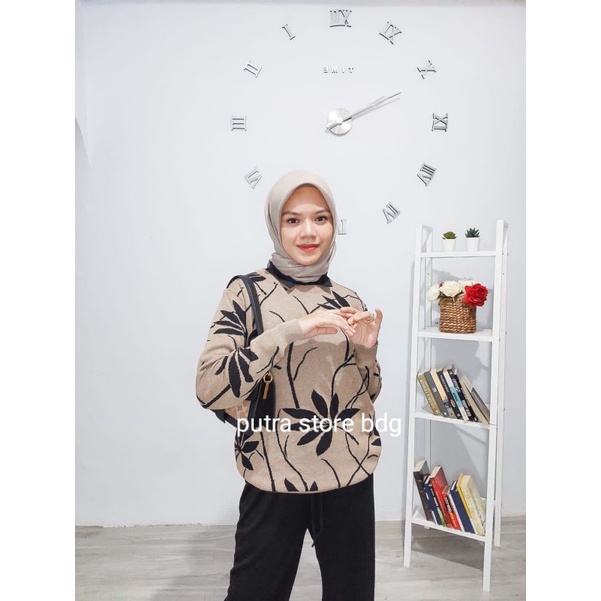 SWEATER RAJUT SANZ FLOWER COTTON BEAD MOTIF BUNGA