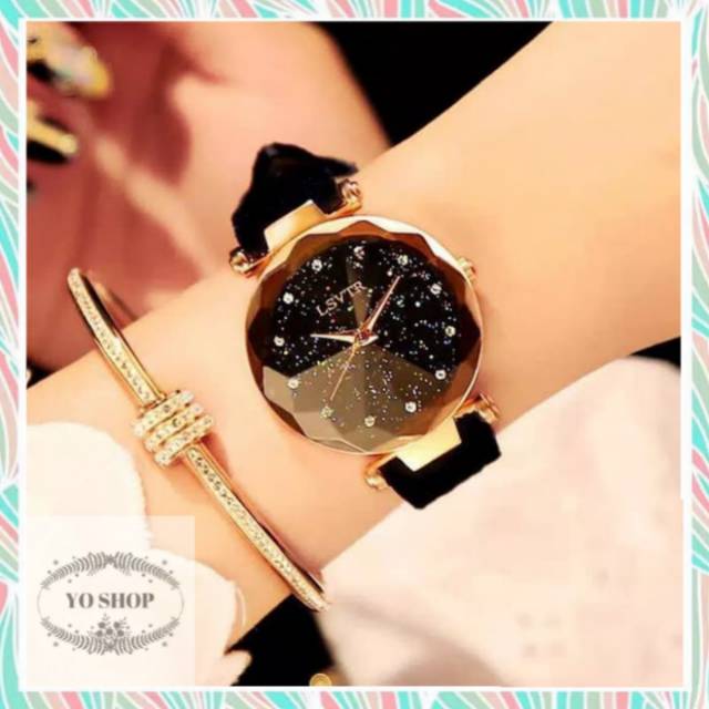 Jam Tangan Wanita ORI LSVTR Strap Kulit Free Gelang & Box